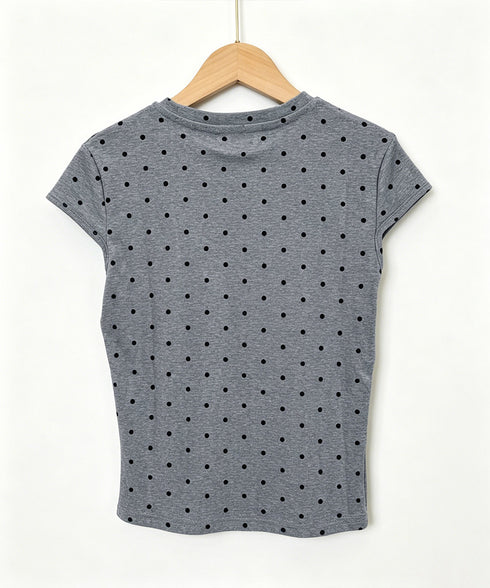 ドット柄tシャツレディース 半袖トップス tシャツ半袖コンパクトTシャツ カットソー半袖 韓国風 フィットトップス細見え フレンチスリーブTシャツ 大人可愛い夏服 21SHANGYI-102