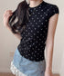 ドット柄tシャツレディース 半袖トップス tシャツ半袖コンパクトTシャツ カットソー半袖 韓国風 フィットトップス細見え フレンチスリーブTシャツ 大人可愛い夏服 21SHANGYI-102