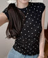 ドット柄tシャツレディース 半袖トップス tシャツ半袖コンパクトTシャツ カットソー半袖 韓国風 フィットトップス細見え フレンチスリーブTシャツ 大人可愛い夏服 21SHANGYI-102