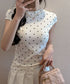 ドット柄tシャツレディース 半袖トップス tシャツ半袖コンパクトTシャツ カットソー半袖 韓国風 フィットトップス細見え フレンチスリーブTシャツ 大人可愛い夏服 21SHANGYI-102