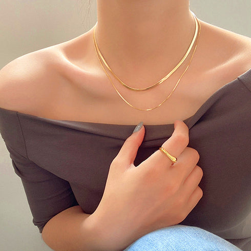 太幅チョーカー 2連チェーンネックレス レディース アクセサリー シンプル カジュアル ゴールド ジュエリー 人気 プレゼント ギフト 春アクセ きれいめ 21SHIPIN-010