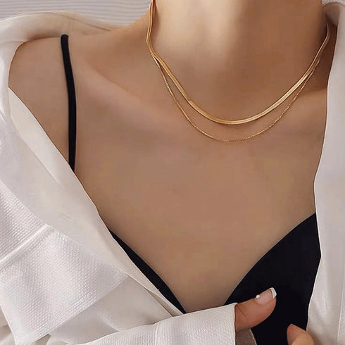 太幅チョーカー 2連チェーンネックレス レディース アクセサリー シンプル カジュアル ゴールド ジュエリー 人気 プレゼント ギフト 春アクセ きれいめ 21SHIPIN-010