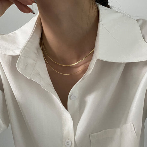 太幅チョーカー 2連チェーンネックレス レディース アクセサリー シンプル カジュアル ゴールド ジュエリー 人気 プレゼント ギフト 春アクセ きれいめ 21SHIPIN-010