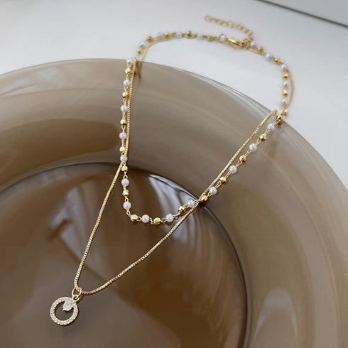 2連 チョーカーネックレス レディース フェイクパール アクセサリー ジュエリー 重ね付け ゴールド おしゃれ 誕生日プレゼント 女性 大人上品 ペンダント 21SHIPIN-017