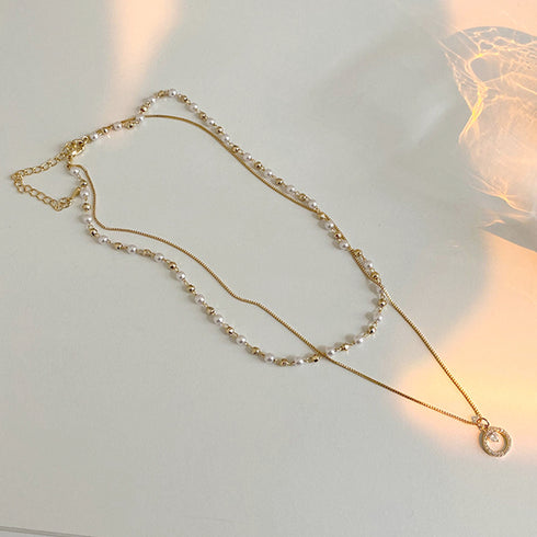 2連 チョーカーネックレス レディース フェイクパール アクセサリー ジュエリー 重ね付け ゴールド おしゃれ 誕生日プレゼント 女性 大人上品 ペンダント 21SHIPIN-017