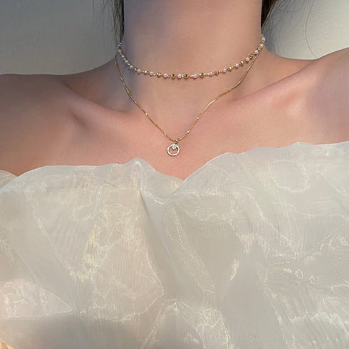 2連 チョーカーネックレス レディース フェイクパール アクセサリー ジュエリー 重ね付け ゴールド おしゃれ 誕生日プレゼント 女性 大人上品 ペンダント 21SHIPIN-017