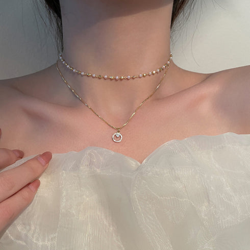 2連 チョーカーネックレス レディース フェイクパール アクセサリー ジュエリー 重ね付け ゴールド おしゃれ 誕生日プレゼント 女性 大人上品 ペンダント 21SHIPIN-017