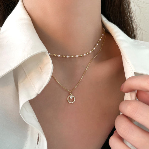 2連 チョーカーネックレス レディース フェイクパール アクセサリー ジュエリー 重ね付け ゴールド おしゃれ 誕生日プレゼント 女性 大人上品 ペンダント 21SHIPIN-017