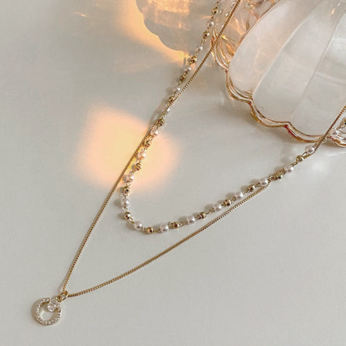 2連 チョーカーネックレス レディース フェイクパール アクセサリー ジュエリー 重ね付け ゴールド おしゃれ 誕生日プレゼント 女性 大人上品 ペンダント 21SHIPIN-017