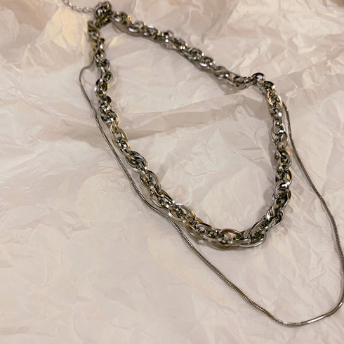 2連 ボリューム チェーンチョーカー ネックレス レディース メタル ジュエリー お洒落 アクセサリー 韓国風 新作 大人 カジュアル 首飾り プレゼント 21SHIPIN-018
