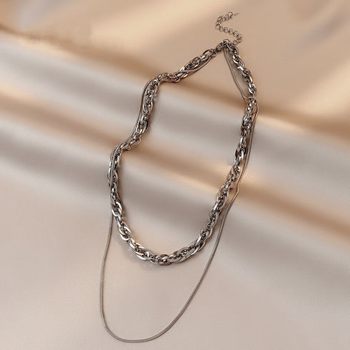 2連 ボリューム チェーンチョーカー ネックレス レディース メタル ジュエリー お洒落 アクセサリー 韓国風 新作 大人 カジュアル 首飾り プレゼント 21SHIPIN-018