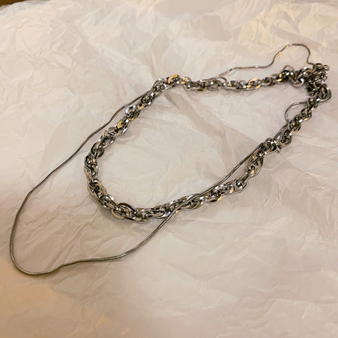 2連 ボリューム チェーンチョーカー ネックレス レディース メタル ジュエリー お洒落 アクセサリー 韓国風 新作 大人 カジュアル 首飾り プレゼント 21SHIPIN-018