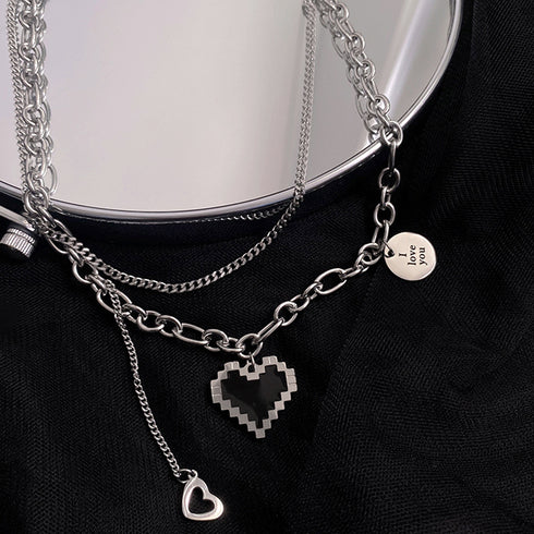 メタルハート 2連ネックレス レディース ボリューム チェーンチョーカー 重ね付け アクセサリー トレンド 大人可愛い ペンダント おしゃれ 首飾り 20代 21SHIPIN-024