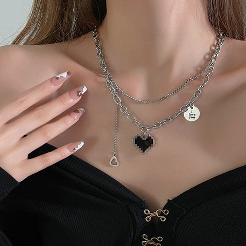 メタルハート 2連ネックレス レディース ボリューム チェーンチョーカー 重ね付け アクセサリー トレンド 大人可愛い ペンダント おしゃれ 首飾り 20代 21SHIPIN-024