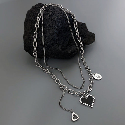 メタルハート 2連ネックレス レディース ボリューム チェーンチョーカー 重ね付け アクセサリー トレンド 大人可愛い ペンダント おしゃれ 首飾り 20代 21SHIPIN-024