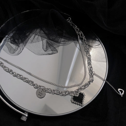 メタルハート 2連ネックレス レディース ボリューム チェーンチョーカー 重ね付け アクセサリー トレンド 大人可愛い ペンダント おしゃれ 首飾り 20代 21SHIPIN-024