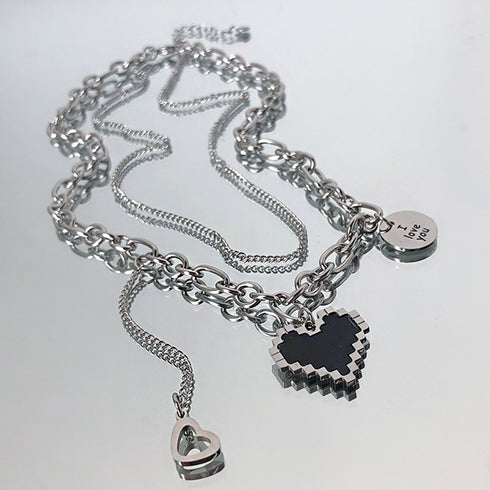 メタルハート 2連ネックレス レディース ボリューム チェーンチョーカー 重ね付け アクセサリー トレンド 大人可愛い ペンダント おしゃれ 首飾り 20代 21SHIPIN-024