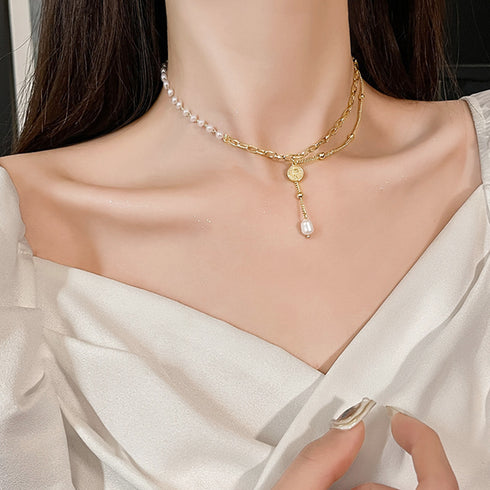異素材mix チョーカーネックレス 人気 チェーンパールネックレス レディース 韓国風 切り替え アクセサリー 大人カジュアル 首飾り 韓流 可愛い ジュエリー 21SHIPIN-032