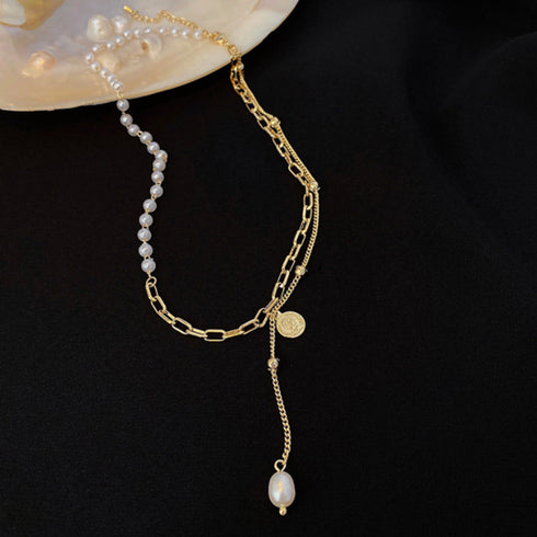 異素材mix チョーカーネックレス 人気 チェーンパールネックレス レディース 韓国風 切り替え アクセサリー 大人カジュアル 首飾り 韓流 可愛い ジュエリー 21SHIPIN-032