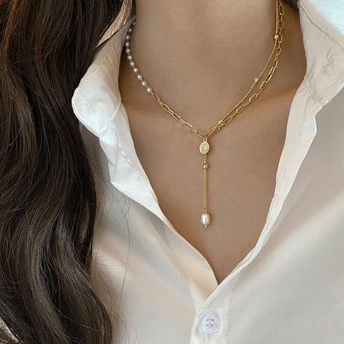 異素材mix チョーカーネックレス 人気 チェーンパールネックレス レディース 韓国風 切り替え アクセサリー 大人カジュアル 首飾り 韓流 可愛い ジュエリー 21SHIPIN-032