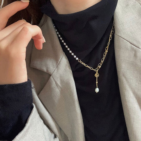 異素材mix チョーカーネックレス 人気 チェーンパールネックレス レディース 韓国風 切り替え アクセサリー 大人カジュアル 首飾り 韓流 可愛い ジュエリー 21SHIPIN-032