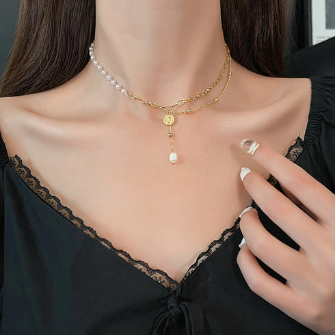 異素材mix チョーカーネックレス 人気 チェーンパールネックレス レディース 韓国風 切り替え アクセサリー 大人カジュアル 首飾り 韓流 可愛い ジュエリー 21SHIPIN-032