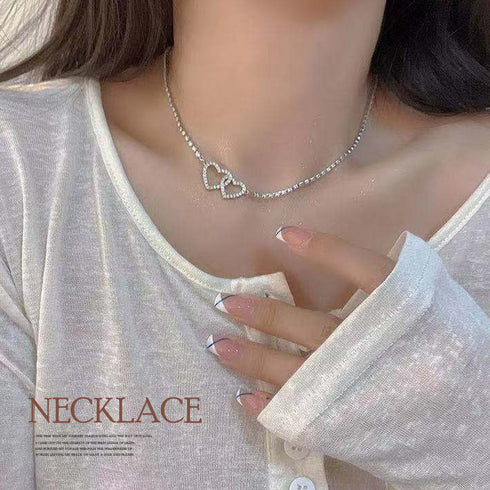ダブルハートモチーフネックレス 20代 チェーンネックレス レディース ショート 大人カジュアル ファッション 韓国風 チョーカー きれいめ アクセサリー 21SHIPIN-034