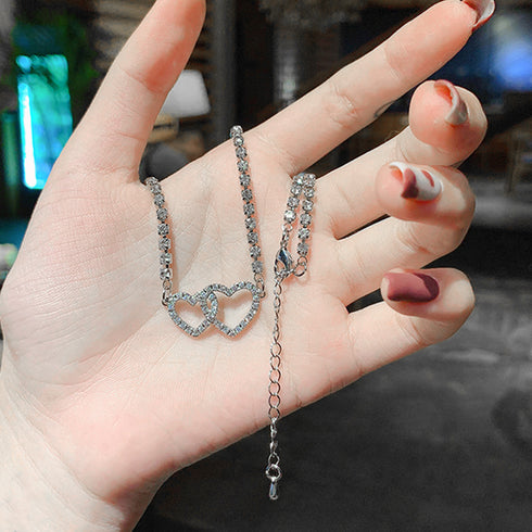 ダブルハートモチーフネックレス 20代 チェーンネックレス レディース ショート 大人カジュアル ファッション 韓国風 チョーカー きれいめ アクセサリー 21SHIPIN-034