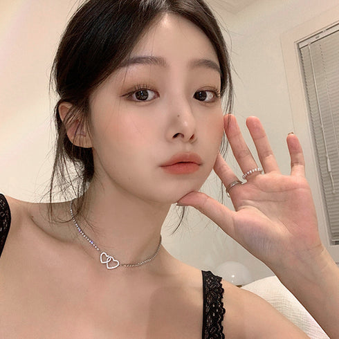 ダブルハートモチーフネックレス 20代 チェーンネックレス レディース ショート 大人カジュアル ファッション 韓国風 チョーカー きれいめ アクセサリー 21SHIPIN-034