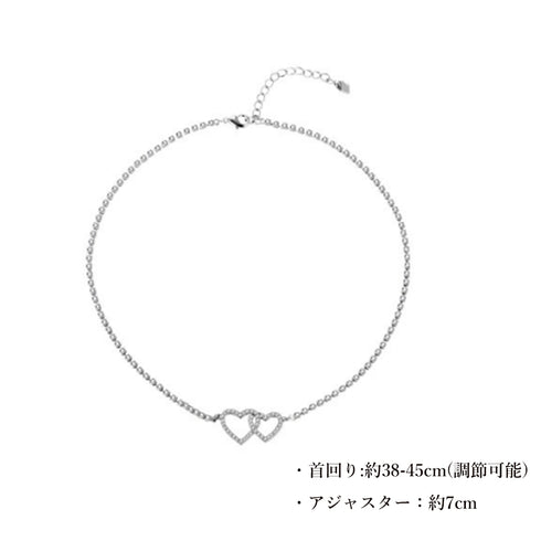 ダブルハートモチーフネックレス 20代 チェーンネックレス レディース ショート 大人カジュアル ファッション 韓国風 チョーカー きれいめ アクセサリー 21SHIPIN-034