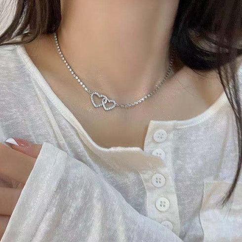 ダブルハートモチーフネックレス 20代 チェーンネックレス レディース ショート 大人カジュアル ファッション 韓国風 チョーカー きれいめ アクセサリー 21SHIPIN-034