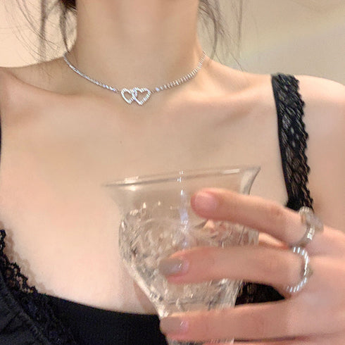 ダブルハートモチーフネックレス 20代 チェーンネックレス レディース ショート 大人カジュアル ファッション 韓国風 チョーカー きれいめ アクセサリー 21SHIPIN-034