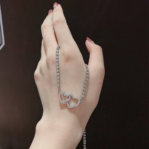 ダブルハートモチーフネックレス 20代 チェーンネックレス レディース ショート 大人カジュアル ファッション 韓国風 チョーカー きれいめ アクセサリー 21SHIPIN-034