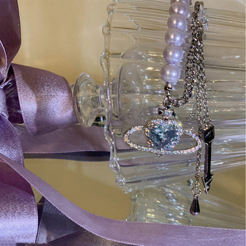 宇宙風ネックレスレディース キラキラ ハートチェーンネックレス 異素材mix 切り替え アクセサリー 非対称デザイン 韓国風 ジュエリー 韓流 ギフト 可愛い 21SHIPIN-035