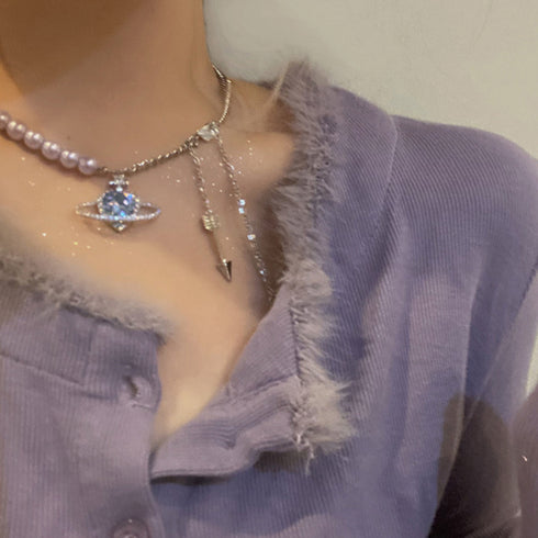 宇宙風ネックレスレディース キラキラ ハートチェーンネックレス 異素材mix 切り替え アクセサリー 非対称デザイン 韓国風 ジュエリー 韓流 ギフト 可愛い 21SHIPIN-035