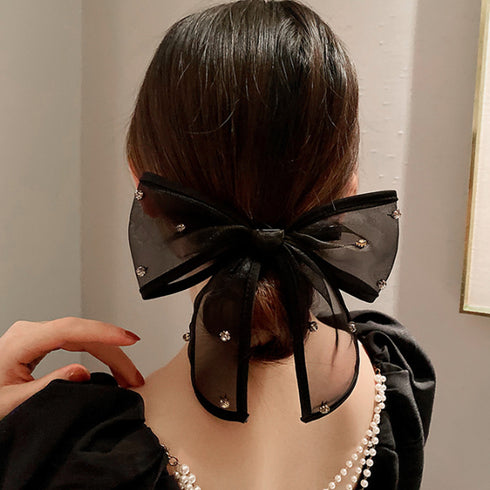 BIGリボンバレッタ キラキラ 大きめ リボンヘアクリップ ラインストーン ヘアアレンジ レディース ヘアアクセサリー おしゃれ 髪留め パッチン留め 髪飾り 21SHIPIN-044