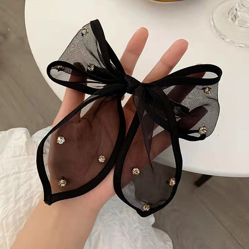 BIGリボンバレッタ キラキラ 大きめ リボンヘアクリップ ラインストーン ヘアアレンジ レディース ヘアアクセサリー おしゃれ 髪留め パッチン留め 髪飾り 21SHIPIN-044