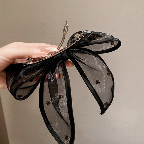 BIGリボンバレッタ キラキラ 大きめ リボンヘアクリップ ラインストーン ヘアアレンジ レディース ヘアアクセサリー おしゃれ 髪留め パッチン留め 髪飾り 21SHIPIN-044