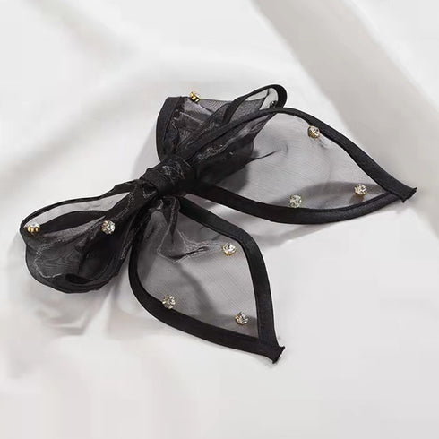 BIGリボンバレッタ キラキラ 大きめ リボンヘアクリップ ラインストーン ヘアアレンジ レディース ヘアアクセサリー おしゃれ 髪留め パッチン留め 髪飾り 21SHIPIN-044