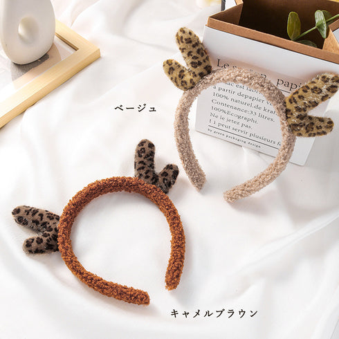 カチューシャレディース洗顔可愛いふわふわ ヘアアクセサリー 鹿の耳 大人 韓国風 カチューシャ 仮装用髪飾りグッズ 幅広 痛くない ヘアアクセ ヒョウ柄 前髪留め 21SHIPIN-053