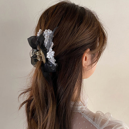 ヘアクリップレディース 花バンスクリップ リボンチュール ヘアクリップ 大人女性 まとめ髪 お洒落 ヘアアクセサリー 大きめ プレゼント オフィス雑貨 オルチャン 21SHIPIN-055