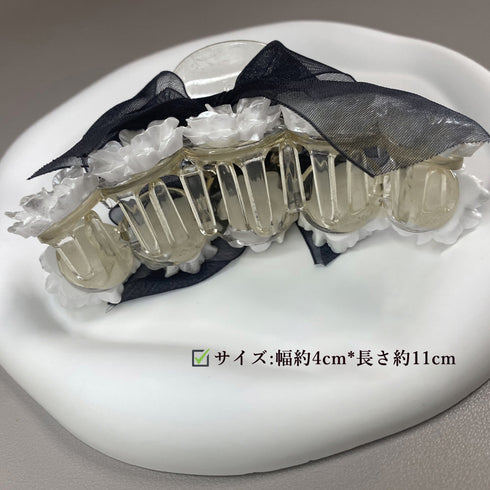 ヘアクリップレディース 花バンスクリップ リボンチュール ヘアクリップ 大人女性 まとめ髪 お洒落 ヘアアクセサリー 大きめ プレゼント オフィス雑貨 オルチャン 21SHIPIN-055