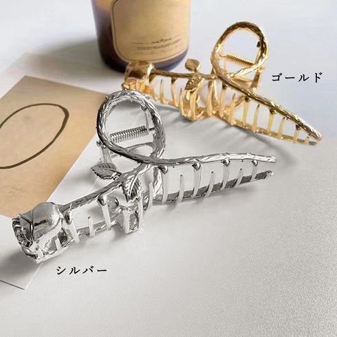 バンスクリップ ヘアクリップ レディース ヘアアクセサリー バラ ローズ 大人女性 簡単髪留め おしゃれ 髪飾り オルチャン ヘアアクセ 韓国風 フラワー リーフ 21SHIPIN-056