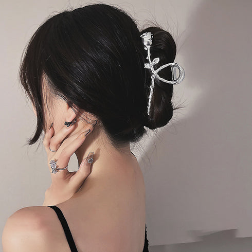 バンスクリップ ヘアクリップ レディース ヘアアクセサリー バラ ローズ 大人女性 簡単髪留め おしゃれ 髪飾り オルチャン ヘアアクセ 韓国風 フラワー リーフ 21SHIPIN-056