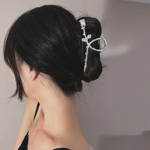 バンスクリップ ヘアクリップ レディース ヘアアクセサリー バラ ローズ 大人女性 簡単髪留め おしゃれ 髪飾り オルチャン ヘアアクセ 韓国風 フラワー リーフ 21SHIPIN-056