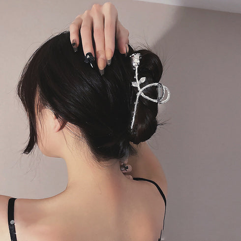 バンスクリップ ヘアクリップ レディース ヘアアクセサリー バラ ローズ 大人女性 簡単髪留め おしゃれ 髪飾り オルチャン ヘアアクセ 韓国風 フラワー リーフ 21SHIPIN-056