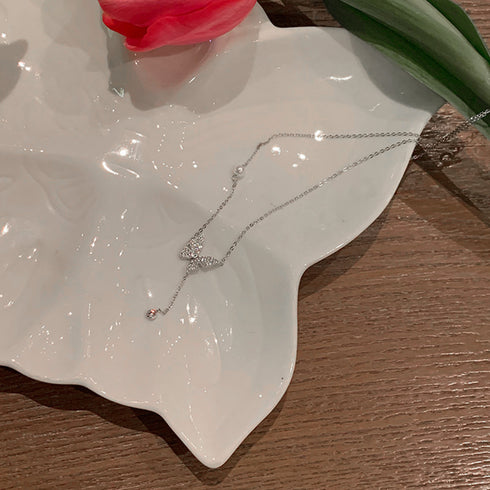 蝶々チェーンネックレスレディース可愛い アクセサリー 細めチェーン フェイクパール 首飾り 大人上品 人気プレゼント ギフト 春アクセ きれいめ 韓国ファション 21SHIPIN-069