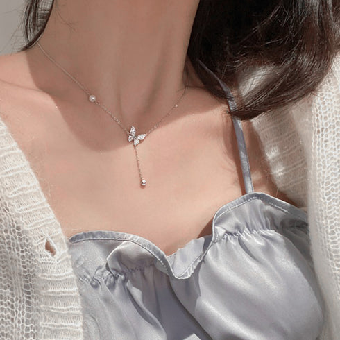 蝶々チェーンネックレスレディース可愛い アクセサリー 細めチェーン フェイクパール 首飾り 大人上品 人気プレゼント ギフト 春アクセ きれいめ 韓国ファション 21SHIPIN-069