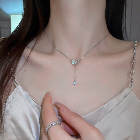 蝶々チェーンネックレスレディース可愛い アクセサリー 細めチェーン フェイクパール 首飾り 大人上品 人気プレゼント ギフト 春アクセ きれいめ 韓国ファション 21SHIPIN-069