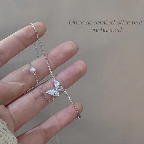 蝶々チェーンネックレスレディース可愛い アクセサリー 細めチェーン フェイクパール 首飾り 大人上品 人気プレゼント ギフト 春アクセ きれいめ 韓国ファション 21SHIPIN-069